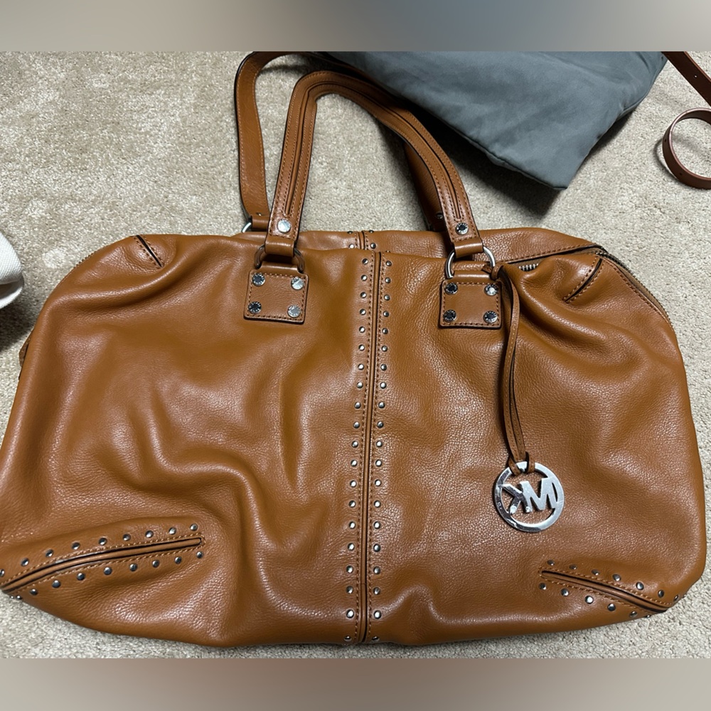 Michael Kors camel leather weekender duffle bag